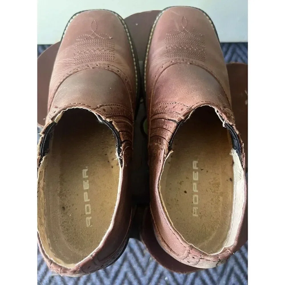 Roper Slip On Loafers Boot Look Brown Size 5.5 Women’s Western Style